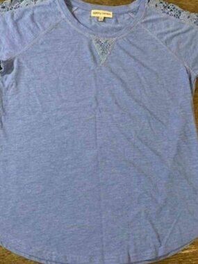 Women’s Blue Crew Neck Lace Trim T-shirt